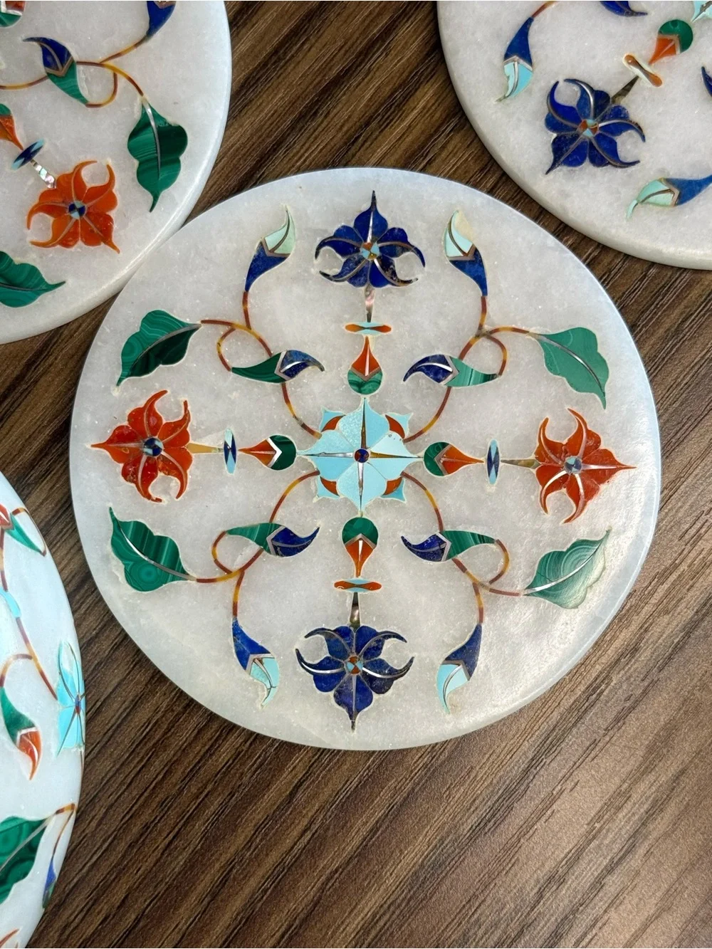 Marble Coaster Set - Pietra Dura Semi-Precious Floral Inlay